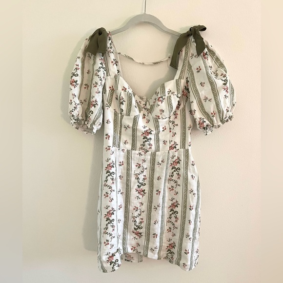 Reformation Green Pink Floral Mini Dress Puff Sleeves - Picture 1 of 4